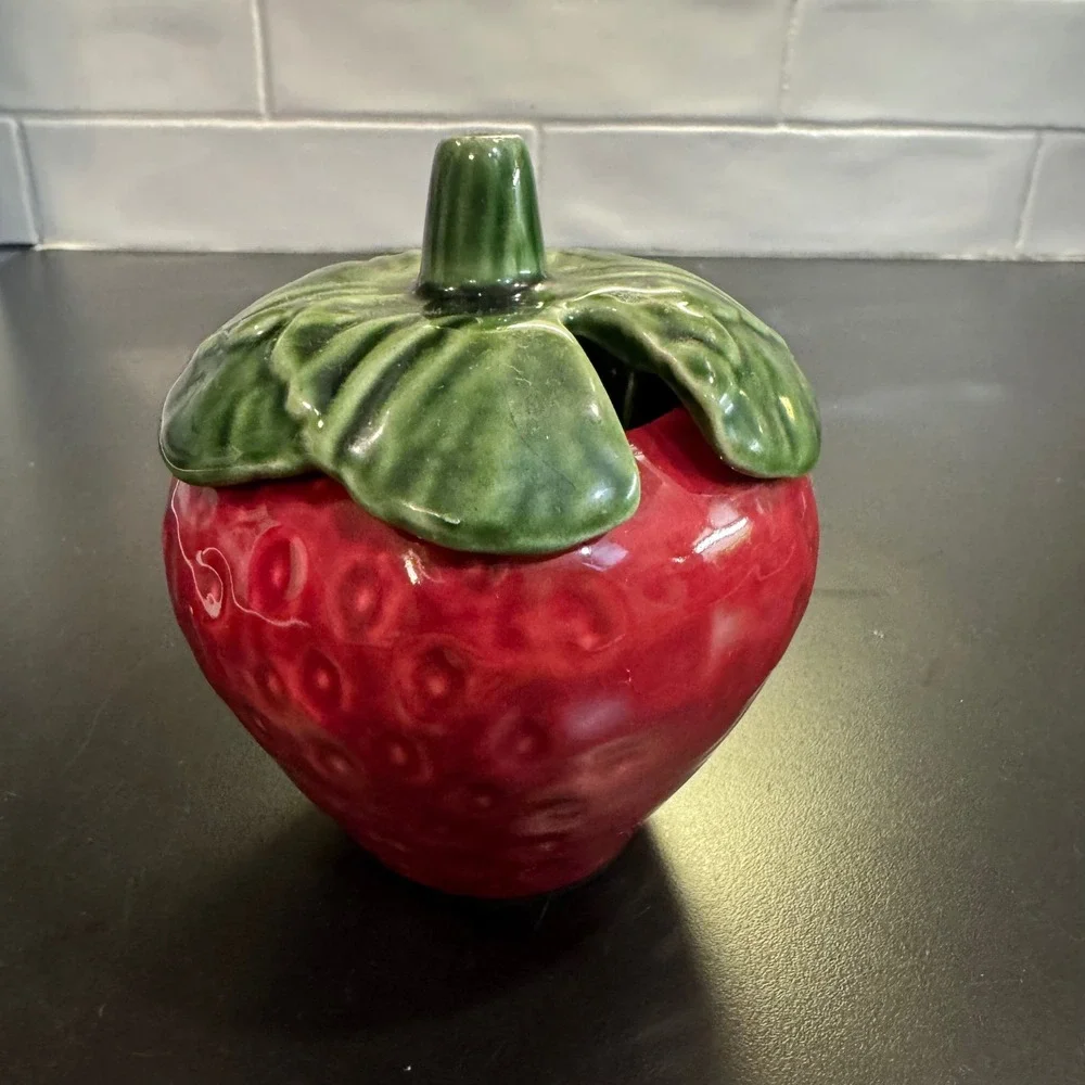 Jay Willfred Strawberry Jam Jar Kitchen Decor Small Red Ceramic Portugal B-11